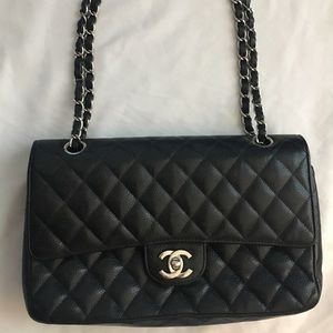 Chanel Classic Black Caviar Double Flap Med